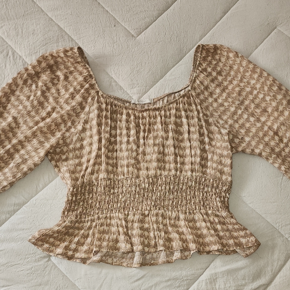 Elegant Beige Smocked Blouse